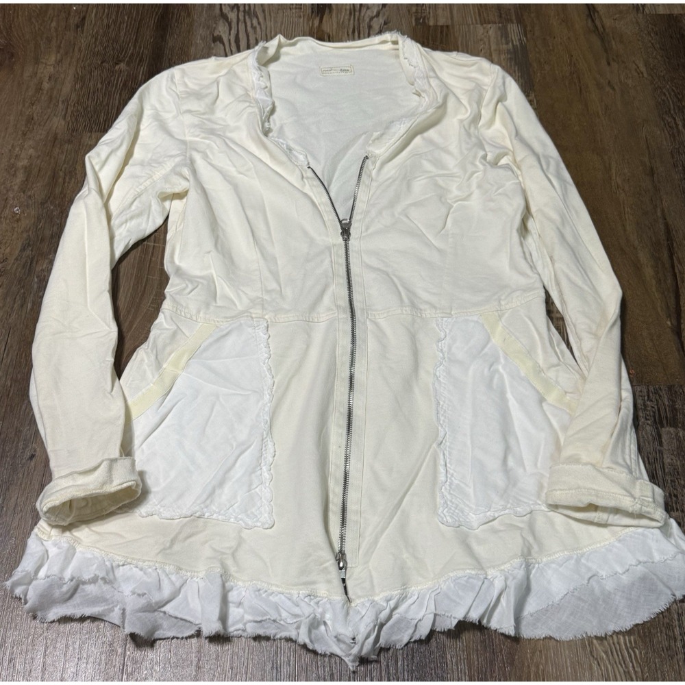 Neesh By Dar White Cream Cotton Fluffed Long Sleeve Top Full Zip Size 4 Small